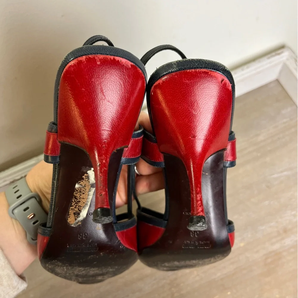Miu Miu Red Leather Slingback Heels Square Toe Italy 38 Y2K Prada Grunge Punk - Picture 7 of 15